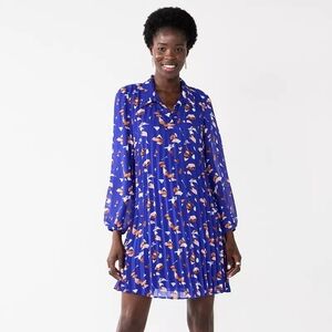 Nine West Georgette Collar Pleated Dress in Abstract Royal Blue Size Large